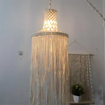 

Hand-woven Tassel Hanging Tapestry Bohemian Lampshade Macrame Cotton Rope Light Shade For Living Room Bedroom Wedding Decoration