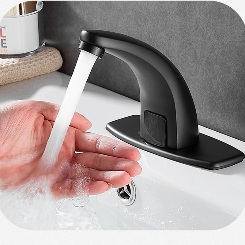 

MTTUZK Deck Mounted 59# Brass matte Black Automatic Sensor Faucet Bathroom Basin Touchless infrared Faucet Hot Cold Sensor Tap