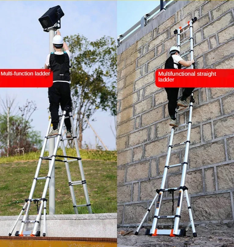 3.3M+3.3M Herringbone Ladder/6.6M Straight Ladder Aluminum Multifunctional Foldable Telescopic Anti-tilt Engineering Ladder wireless interconnected smoke detectors