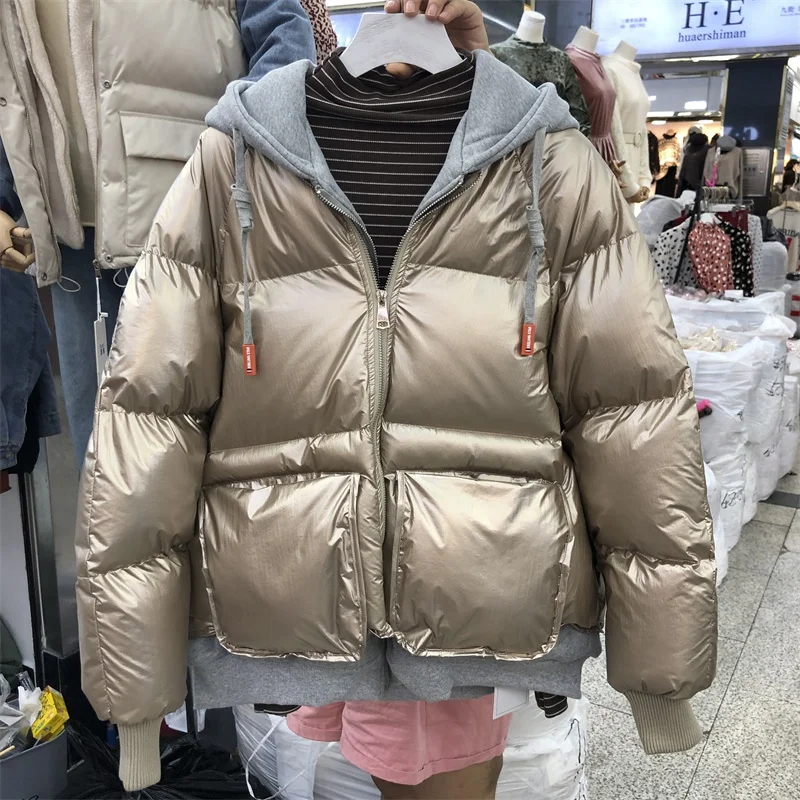 Bf Lazy Wind Женская Осенняя/зимняя поддельная двухсекционная хлопковая стеганая куртка короткая парка с капюшоном пальто Женская свободная теплая верхняя одежда