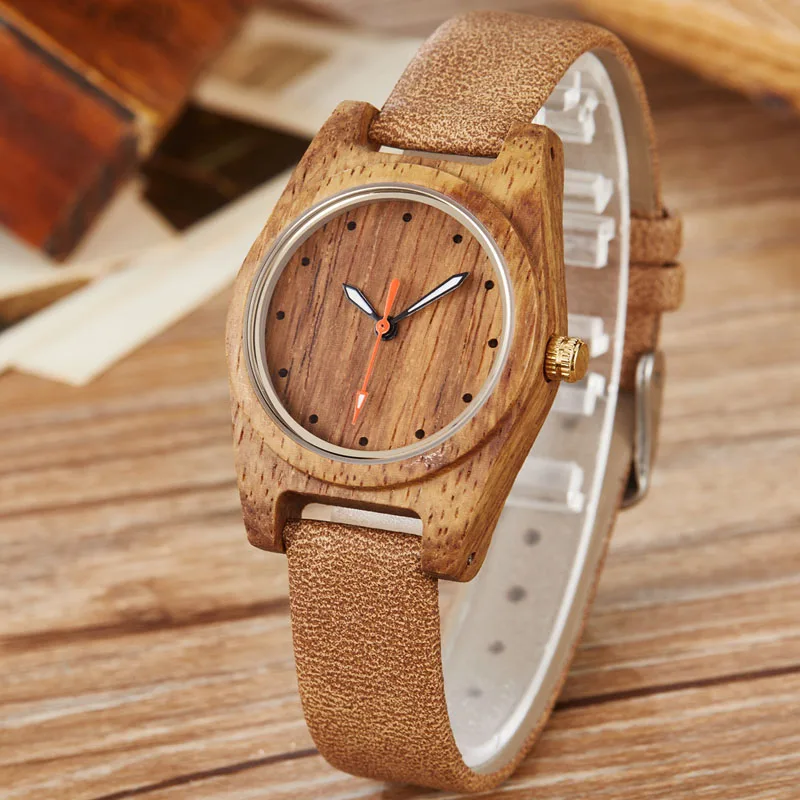 Women Wood Watch No LOGO Leather Band Ladies Bracelet Watches for Women Bamboo Wooden Wristwatch Girls Clock relogio masculino