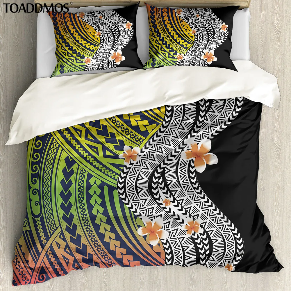 

TOADDMOS Plumeria Polynesian Pattern Comfort Bedding Set Bed Pillowcase & Duvet Cover Sets Colorful Quilt Cover Home Decoration