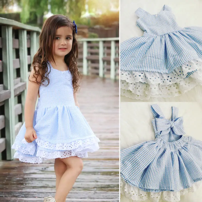 

New Baby Girls Small Fresh Tie Dress Toddler Lace Stripe Dresses Girl Princess Party Pageant Wedding Tutu Dress Kids Clothes