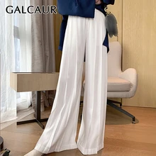 GALCAUR элегантные белые женские брюки с высокой талией Длинные прямые эластичные корейские женские брюки Осенние большие размеры Новые Модные