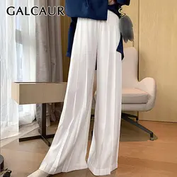 GALCAUR элегантные белые женские брюки с высокой талией Длинные прямые эластичные корейские женские брюки 2019 Осенние большие размеры Новые