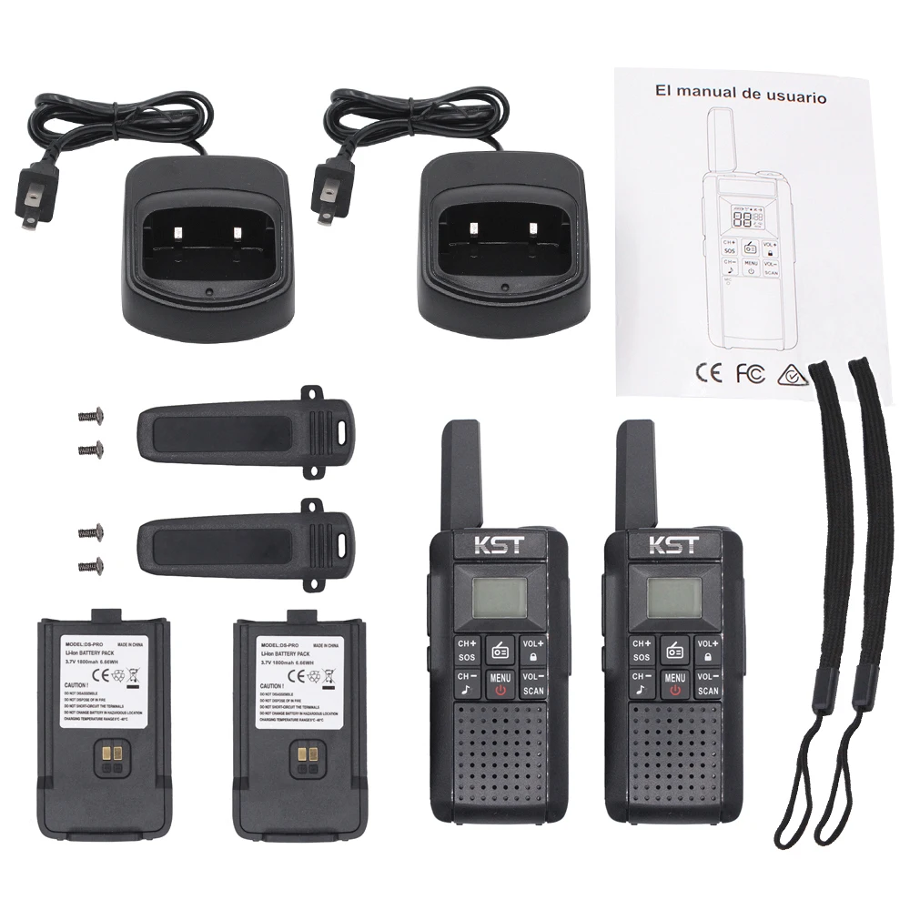 Radio walkie talkie V2 PMR446 LPD433 de 77 canales, batería de iones de