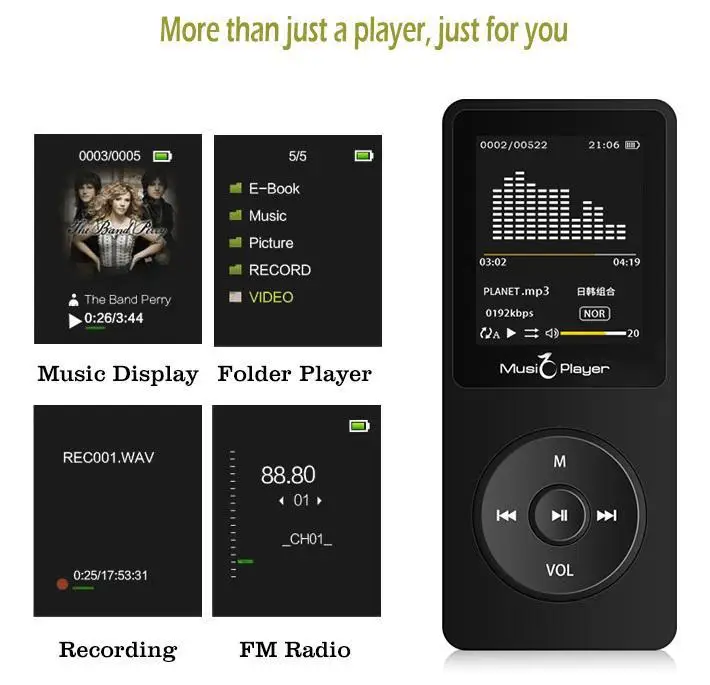 

Touch screen and built-in 16G HiFi portable walkman with radio /FM/ recording New Version MP3 Player with bluetooth Speaker