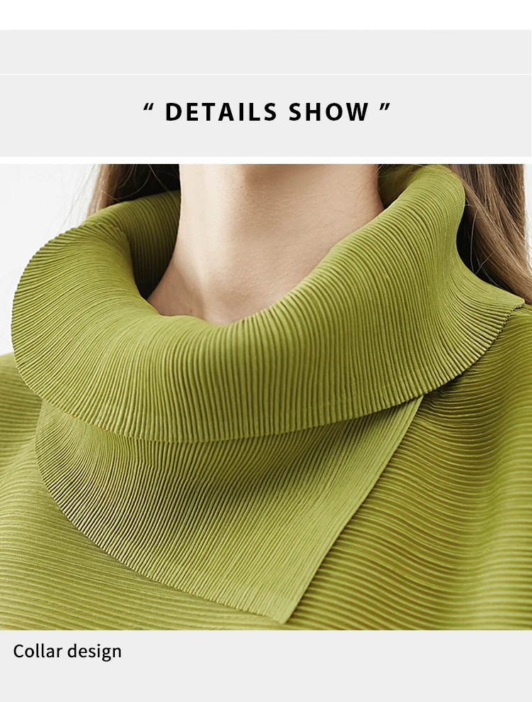 Miyake Pleated Two Piece Set Women’s Harem Wide Leg elastic waist pleats Pants and Batwing Sleeves mockneck Blouses Tops sets for woman in pea green Womens Winter Korean Fashion Japanese trousers Outfits Issey Designer Clothes