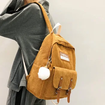 

Cute Stripe Corduroy Backpack Women Kawaii School Bag Teenage Luxury Girl Backpack Harajuku Female Fashion Bag Student Lady Book