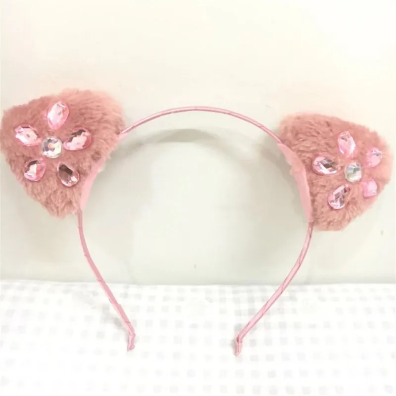 pink 5 шт./лот, милая плюшевая повязка на голову с кошачьими ушками для девочек, детские аксессуары для волос, мультяшная повязка на голову - Цвет: pink
