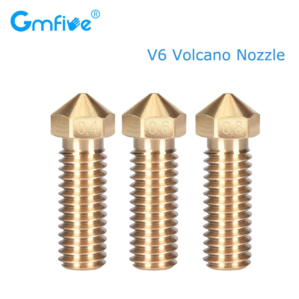 

GmFive High Quality V6 Volcano Nozzle 0.4/0.6/0.8MM J-head Volcano Hotend Extruder Brass Nozzle 1.75MM Filament 3D Printer Parts