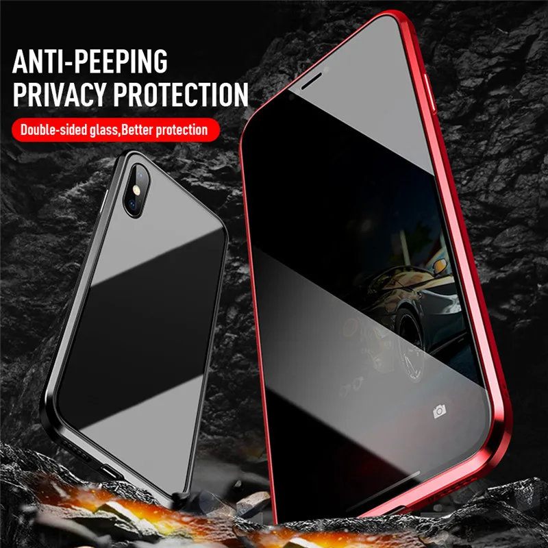 

Privacy Magnetic Tempered Glass Case for iPhone X XS MAX 8 7 Plus Anti Peep Phone Shell 360 Full Shockproof Protector Clear Capa