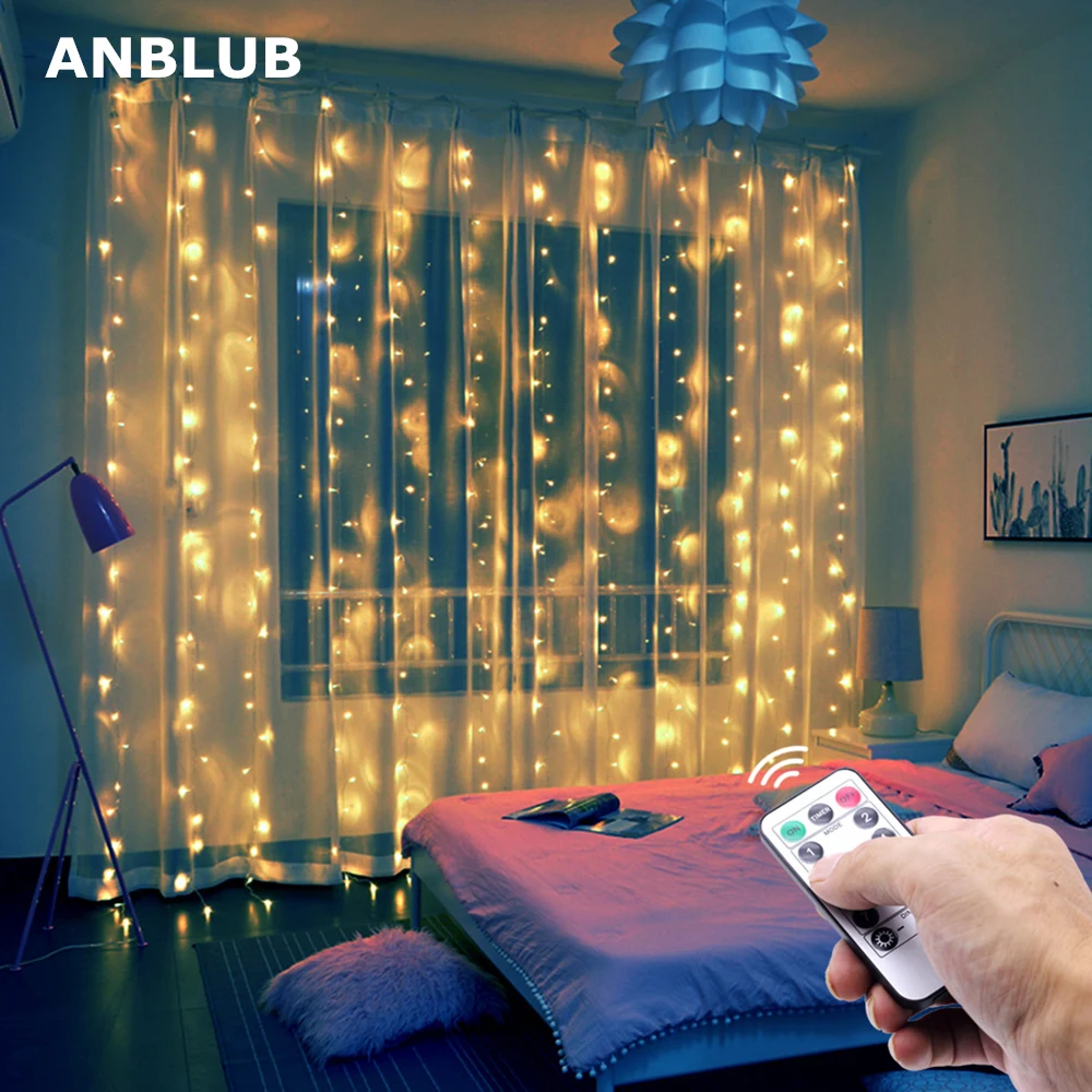 

ANBLUB 3M USB LED Curtain String Lights Flash Fairy Garland Remote Control For New Year Christmas Outdoor Wedding Home decor