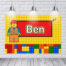 Personalizado lego blocos de construção emmet colorido aniversário fotografia fundos computador impressão festa foto pano de fundo