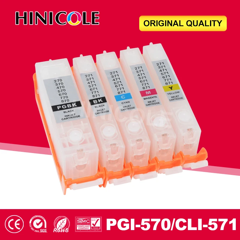 

Hinicole Ink Cartridge Refillable PIXMA MG5750 MG5751 MG5752-Silver MG5753-Silver Printer Cartridge For Canon PGI 570 CLI 571
