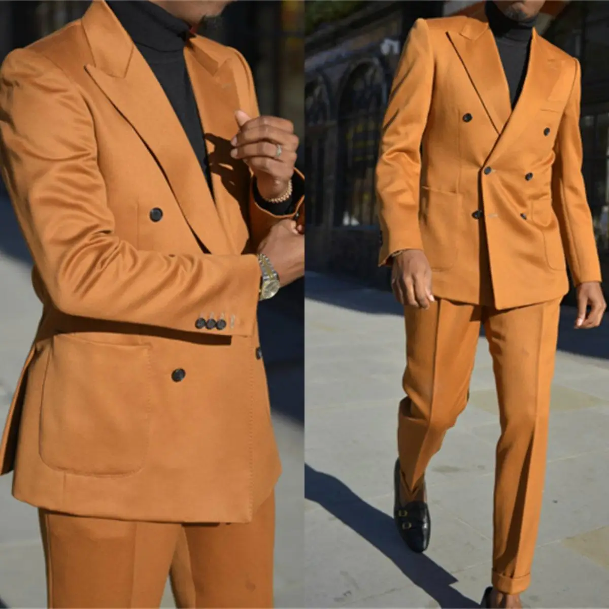 Orange Double Breasted Mens Suits 