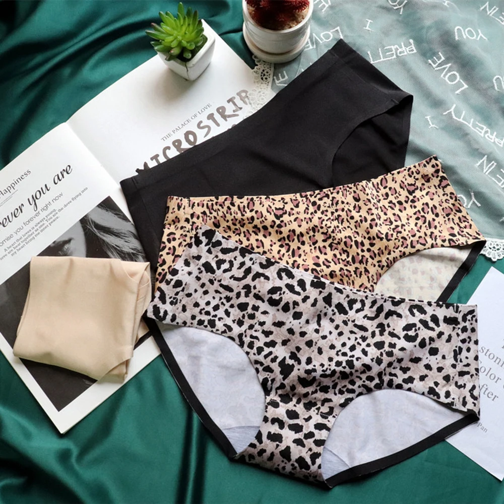 

New Sexy Leopard Print Panties Women's One-Piece Ice Silk Seamless Low-Waist Briefs Ladies Hip Lift Underwear
