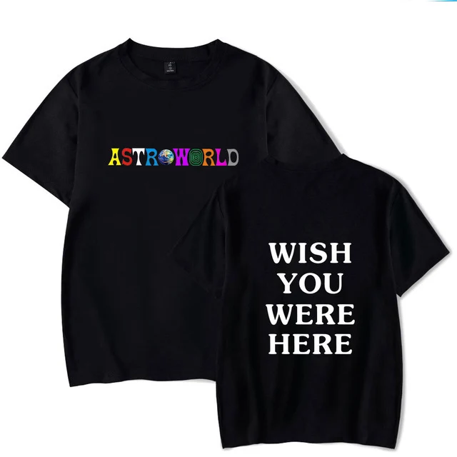 

2018 New Fashion Hip Hop T Shirt Men Women Travis Scotts ASTROWORLD Harajuku T-Shirts WISH YOU WERE HERE Letter Print Tees Tops