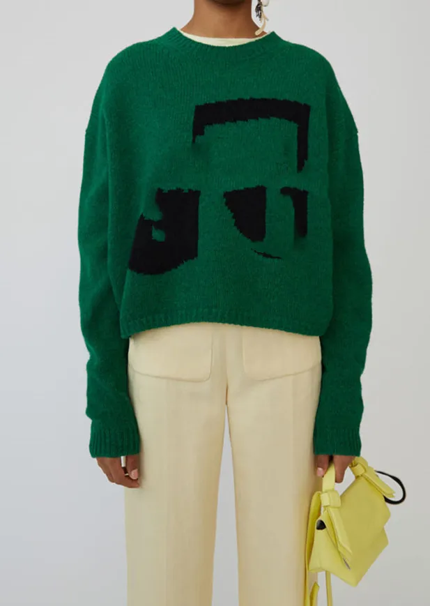 

Women Phonogram Knitted Sweater Casual Green Grey Knitted Pullover