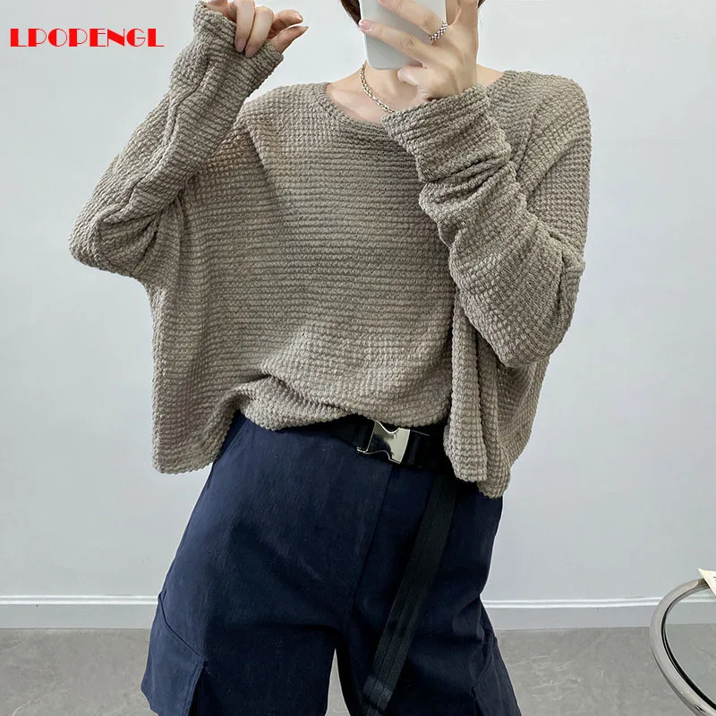 

Loose knit bottoming shirt autumn 2020 new jacket round neck pullover short casual fashion versatile long-sleeved solid color sw