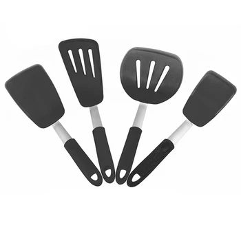 

4Pcs Silicone Turner Spatula Set 600F Heat-Resistant Non-Stick Flexible Fish Steak Egg Turners Pancake Flippers Kitchenware