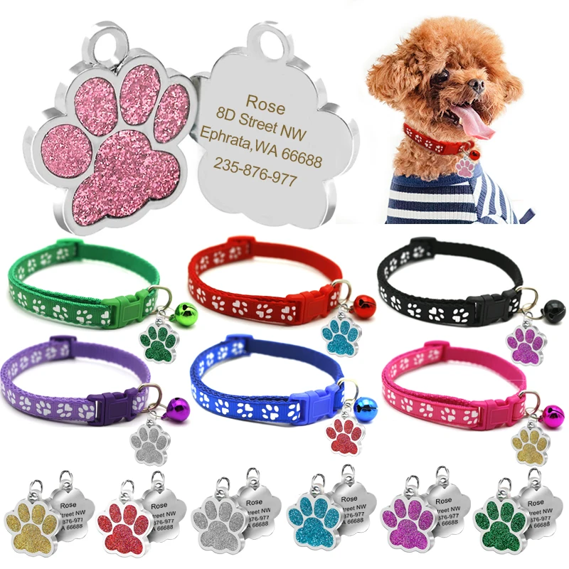 Dog Collar For Dog Tag With Bells Address Tags Dogs Leash Cat Badge Sheet Pet Identification Name Tag Pendant Plate