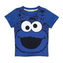 С героями «Улица Сезам» Футболка с короткими рукавами для мальчиков Комплекты для мальчиков футболка Летняя детская одежда Новинка года; стильное платье для маленьких мальчиков универсальная рубашка 9514