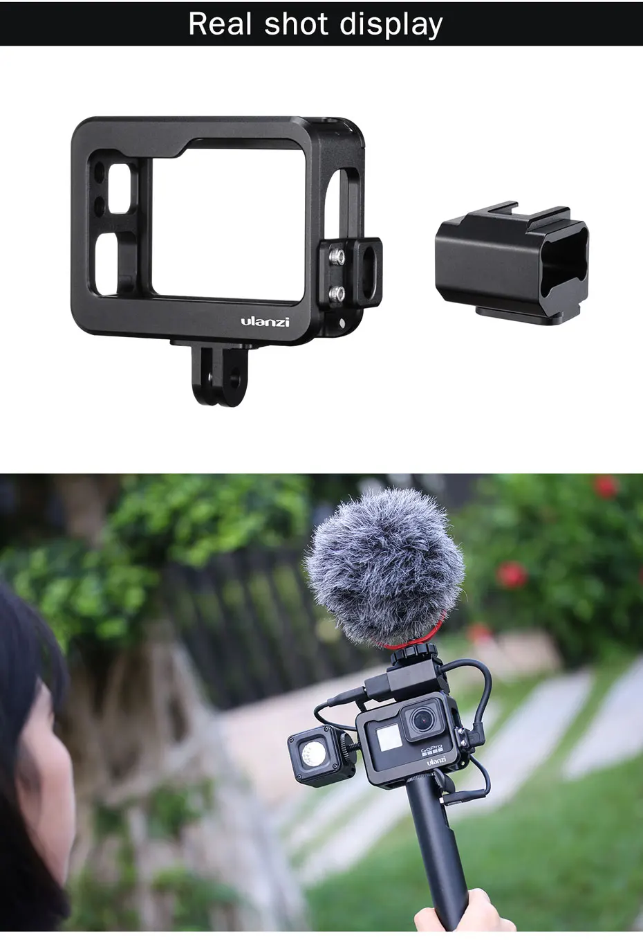 Go Pro металлическая клетка для микрофона светодиодный фонарь для фотосъемки Vlog чехол для холодной обуви крепление для Gopro Hero 7 6 5 рамка с батарейным отсеком