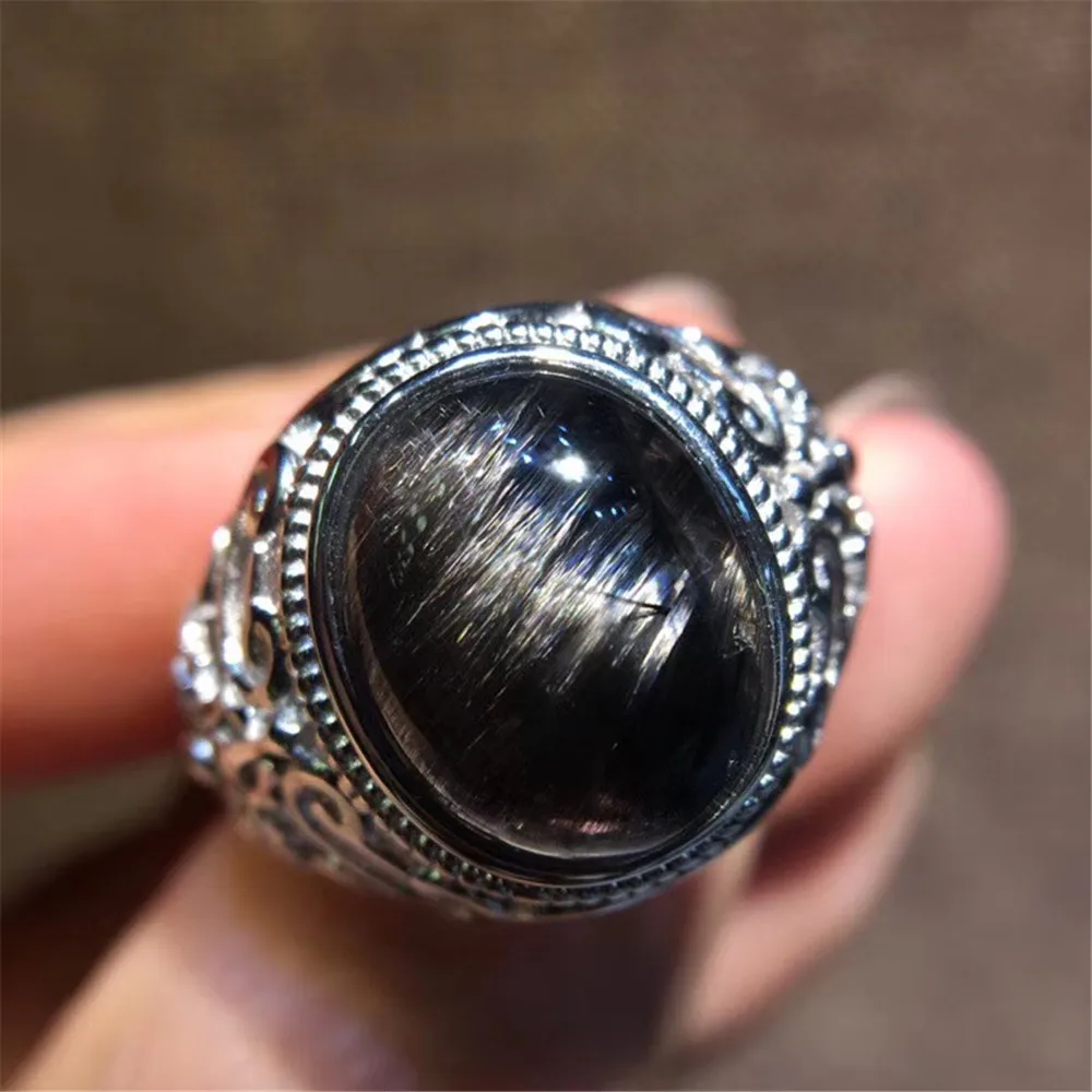 

14x11mm Top Natural Brookite Silver Rutilated Quartz Ring For Woman Man Energy Lucky Crystal Stone Adjustable Ring Jewelry AAAAA