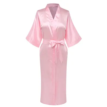 

Elegant Solid Pink Women Wedding Robe Exquisite Belt Kimono Gown Bathrobe Gown Casual Soft Satin Sleepwear Nightdress Homwear