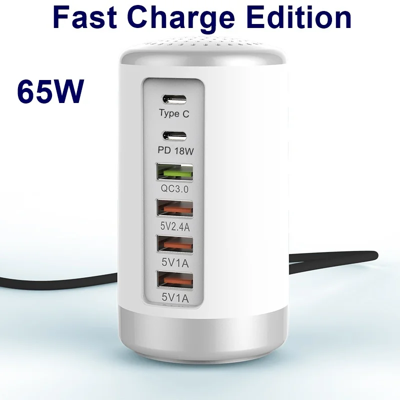 65W White Tongdaytech 65 Вт USB быстрое зарядное устройство концентратор Быстрая зарядка 3,0 мульти 6 портов usb type C PD зарядное устройство зарядная станция Каррегадор порт atil - Тип штекера: 65W White