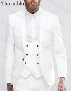 

Thorndike White Shawl Lapel Wedding Suit Men Custom Made 3 Pieces Set Party Business Wear Suit For Men Solid Slim Fit Men Suits