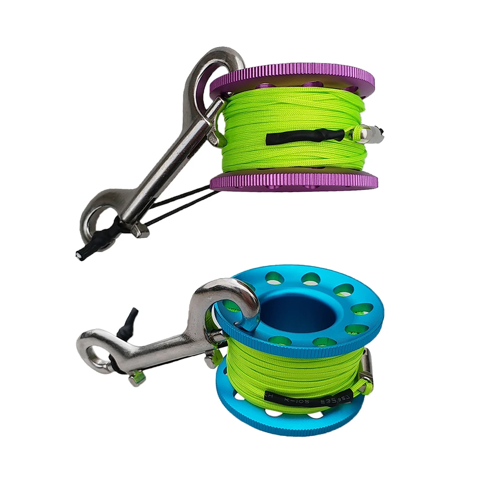 

2-Counted 49ft Scuba Diving Spool Multi Purpose Finger Spool Stainless Clip for Water Sports