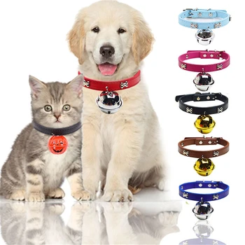 

Cute Pet Collar Bell Dog Leather Belt for Puppy Adjustable Buckle Cat Kitten Neck Strap Halloween Pumpkin Bone Decorate Necklace