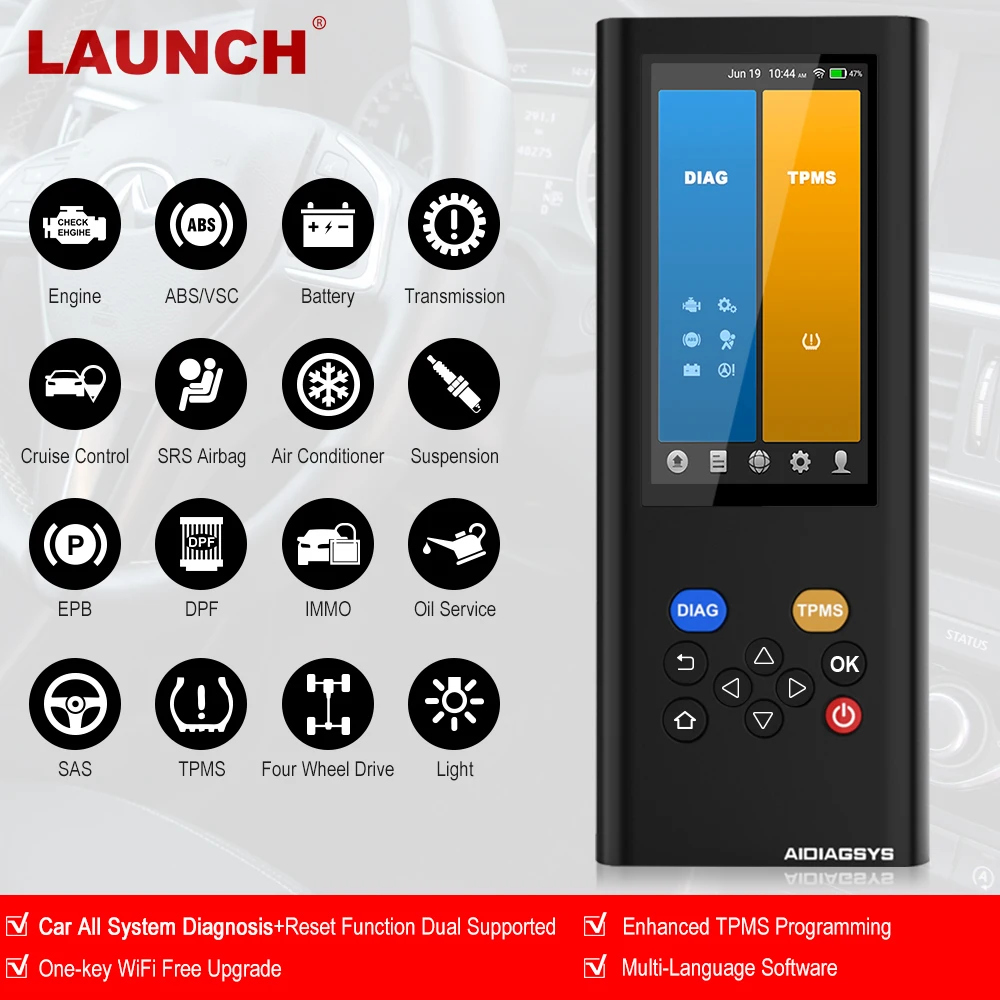 

LAUNCH X431 AIDIAGSYS TPMS Programming Full System Car Diagnostic Tool ABS EPB DPF Oil Reset OBD2 ODB Automotive Scanner