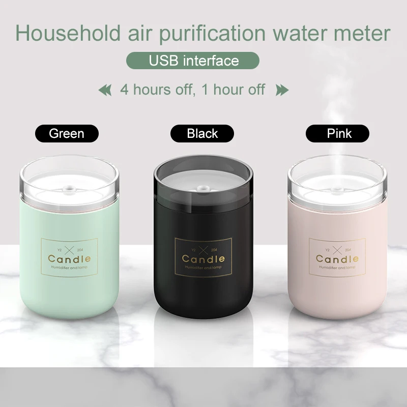 Car Humidifier Aroma Diffuser Air Purifier Ultrasonic Candle Light Mini Modern 20-35㎡ 35ML/H Mist LED 280ML USB | Бытовая техника