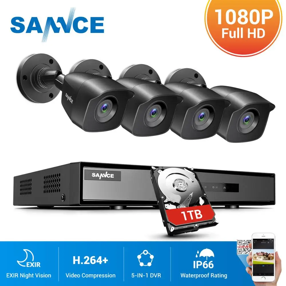 SANNCE 1080P система видеонаблюдения 4CH комплект для дома N HDMI DVR 4 шт. 1280TVL наружная