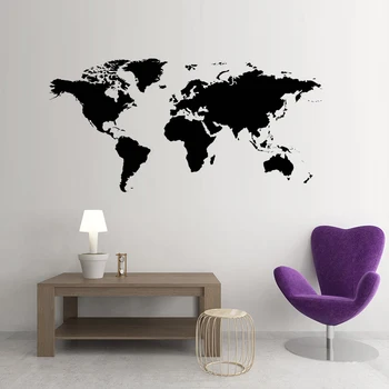 

Large World Map Stickers on wall For Kids Rooms Living Room Waterproof Self-Adhesive Black Wall Art Decals Home Decor Mural Gift