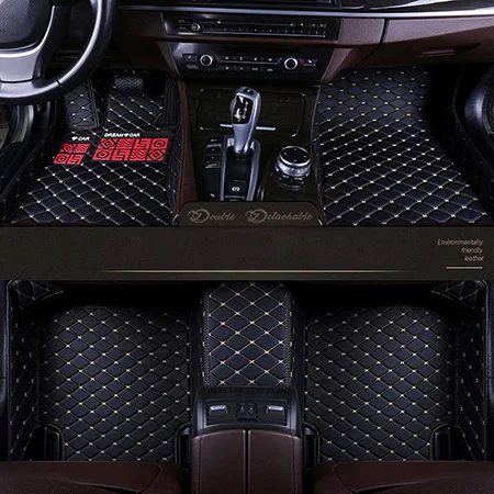 Кожаные пользовательские автомобильные коврики для Лада Нива BA3 2121 4x4 3D Custom fit автомобильный Стайлинг все погодные коврики с облицовочными вставками коврики для ног - Название цвета: Black beige Standrd
