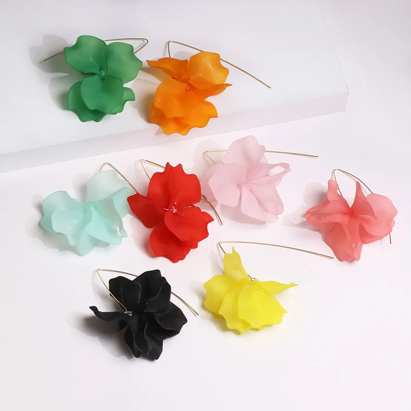 

Korean White Red Yellow Flower Petal Drop Earrings For Women 2019 New Statement Pendientes Trendy Jewelry For Wedding Party