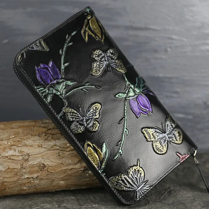 MODITIN, натуральная кожа, женский бумажник ретро кошелек для отдыха Стиль высокое качество Для женщин кошельки Портмоне держатель для карт Мода - Цвет: yellow butterfly