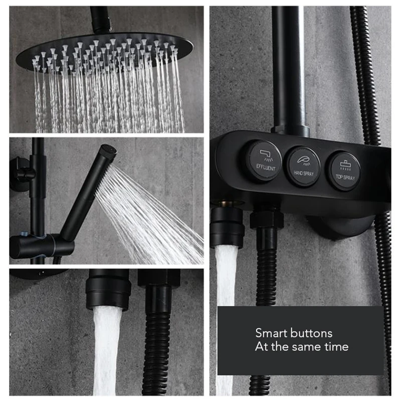 Black Rainfall Shower Faucets Set Wall Mounted Rain Shower Faucet Storage Bath Mixer Tap Hot Cold with Hand EL3903