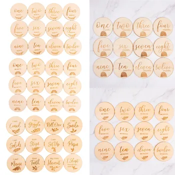 

12 Pcs Wooden Baby Milestone Cards Commemorate Baby Birth Monthly Recording Cards Newborn Infant Shower Gifts Photography Props