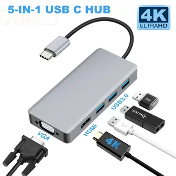 

5 in 1 USB C HUB Docking Station USB 3.1 PD Charging/VGA/USB3.0*2/HDMI 2K/4K Multifunction Adapter Converter