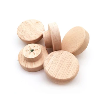 Oak รอบ Dia 30/35/40/50 มม.ไม้ธรรมชาติตู้ลิ้นชักตู้เสื้อผ้า Knobs สําหรับตู้ลิ้นชักเฟอร์นิเจอร์ฮาร์ดแวร์ 2