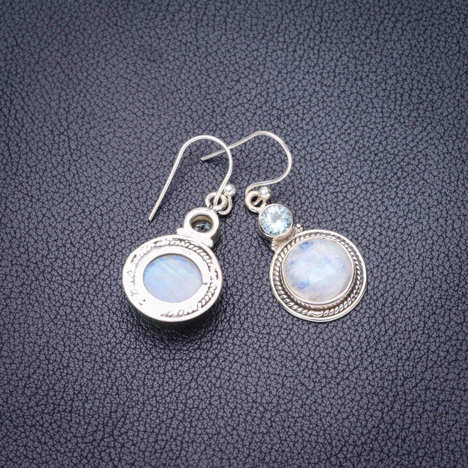 

StarGems Natural Moonstone Blue Topaz Handmade 925 Sterling Silver Earrings 1.5" E5599