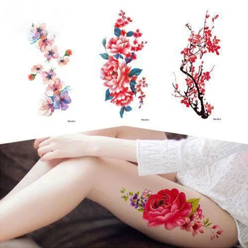 

2Pcs New Flower Tattoo Sticker Women's Sexy Peach Rose Flash Tattoo Chest Clavicle Body Photo One-time Sticker Easy To Remove