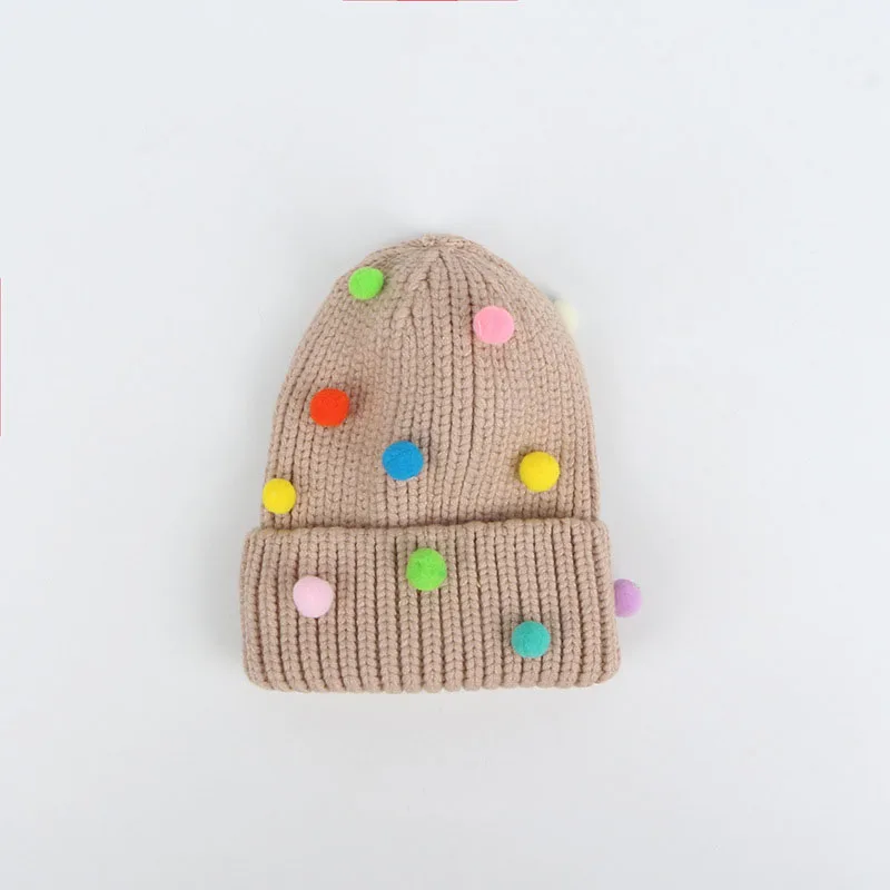 Зимние шапки для женщин, осень, теплая цветная вязаная шерстяная шапочка с помпоном, шапка с помпоном для дам, детская шапка - Цвет: khaki