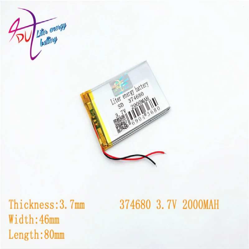 [SD] 374680 354580 404580 3,7 V 2000MAH полимерный литий-ионный/литий-ионный аккумулятор для игрушек, банка питания, gps, mp3, mp4, сотового телефона, динамика