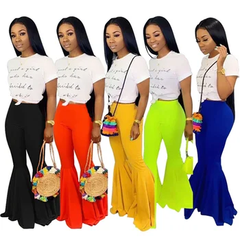 

New Fashion Women Casual Pants Solid Color High Waisted Slim Fit Wide Leg Flare Pants Women'S Pants New Bottoms 2020 Ladies Pant